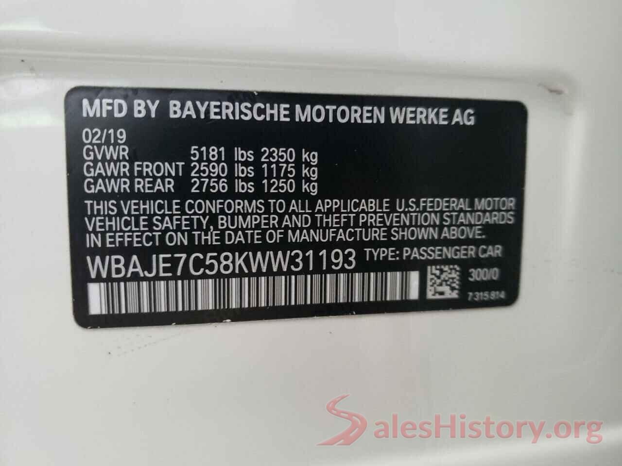 WBAJE7C58KWW31193 2019 BMW 5 SERIES