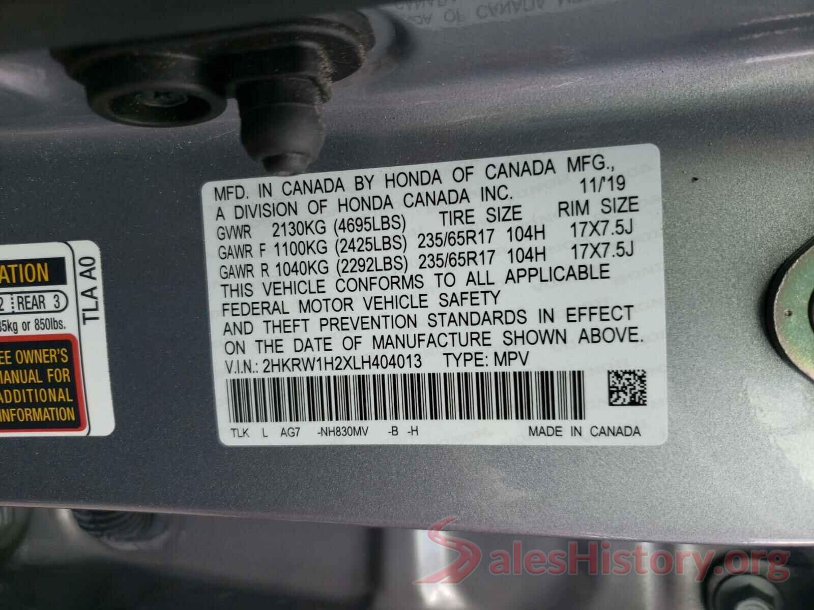 2HKRW1H2XLH404013 2020 HONDA CRV