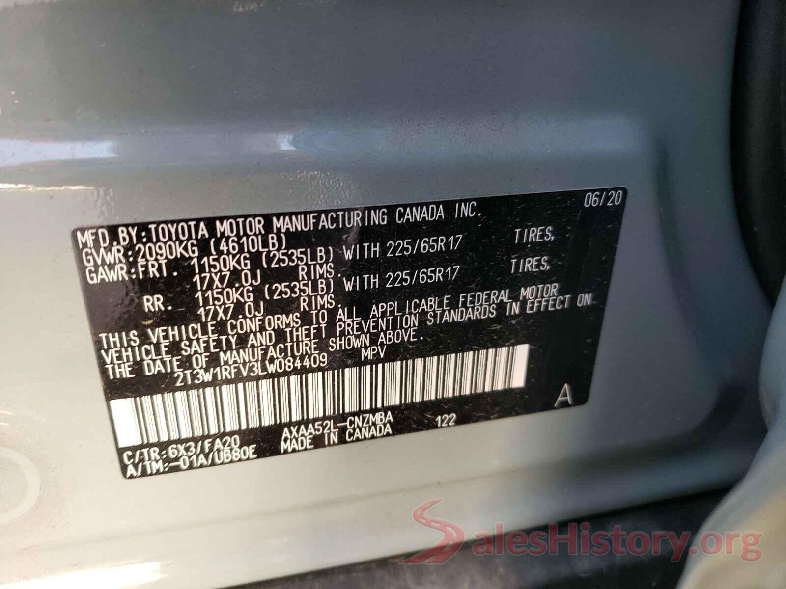 2T3W1RFV3LW084409 2020 TOYOTA RAV4