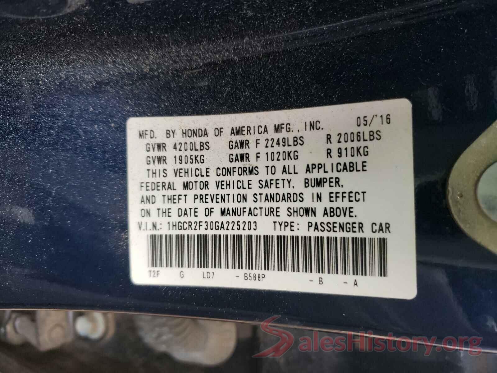 1HGCR2F30GA225203 2016 HONDA ACCORD