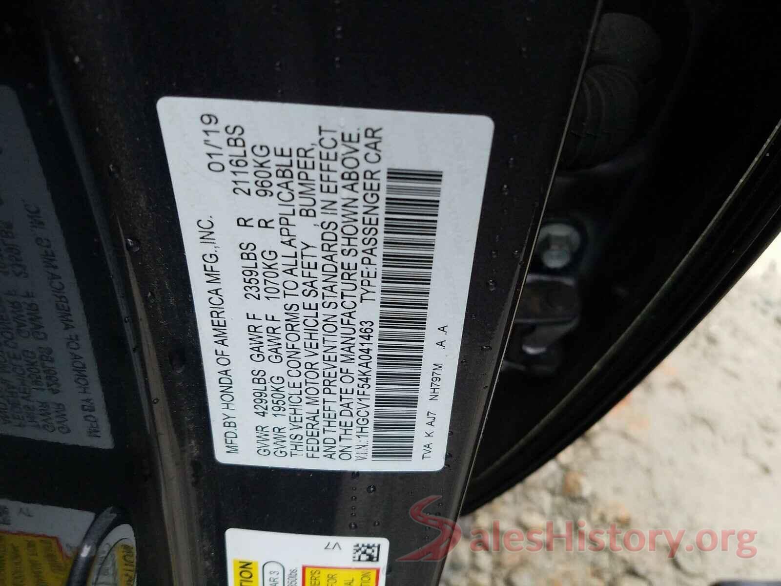 1HGCV1F54KA041463 2019 HONDA ACCORD