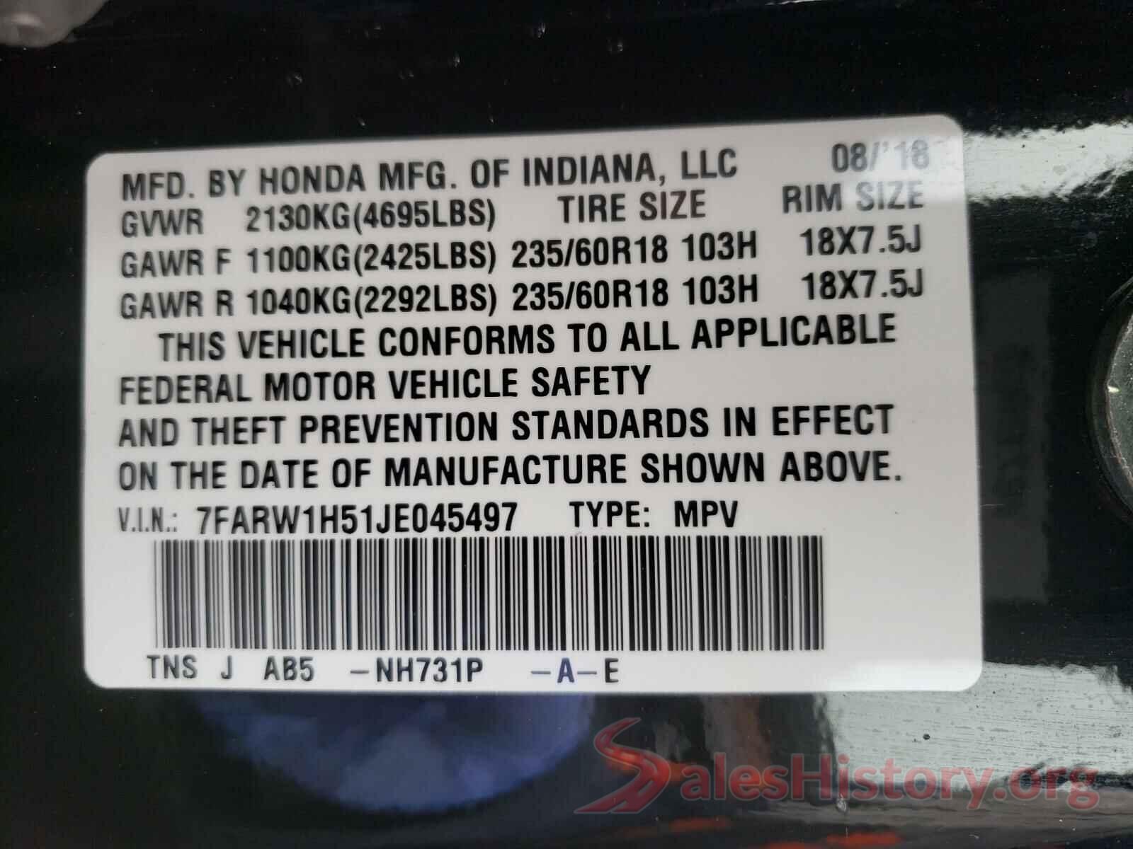 7FARW1H51JE045497 2018 HONDA CRV