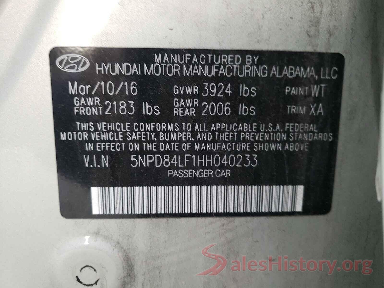 5NPD84LF1HH040233 2017 HYUNDAI ELANTRA