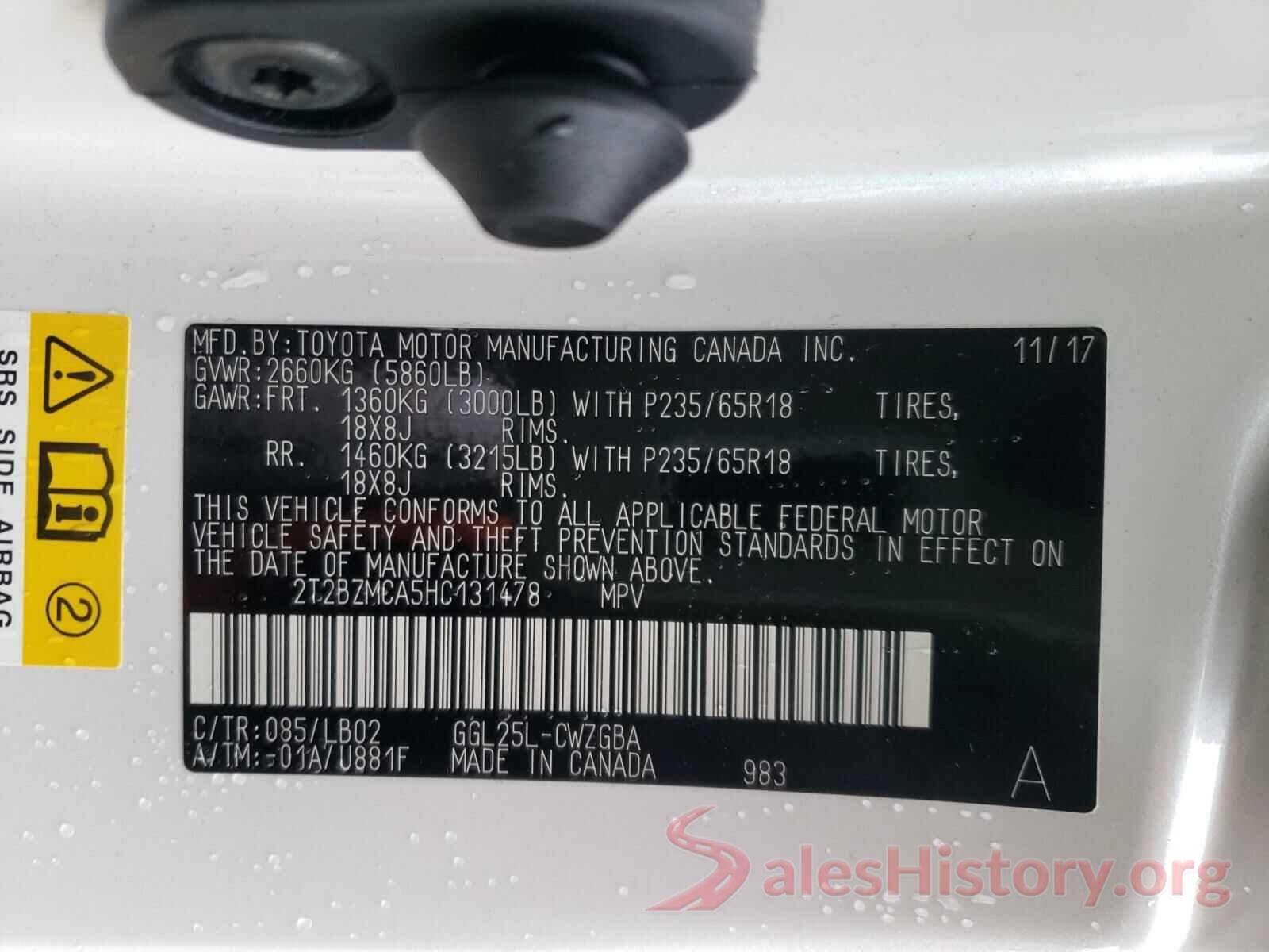 2T2BZMCA5HC131478 2017 LEXUS RX350