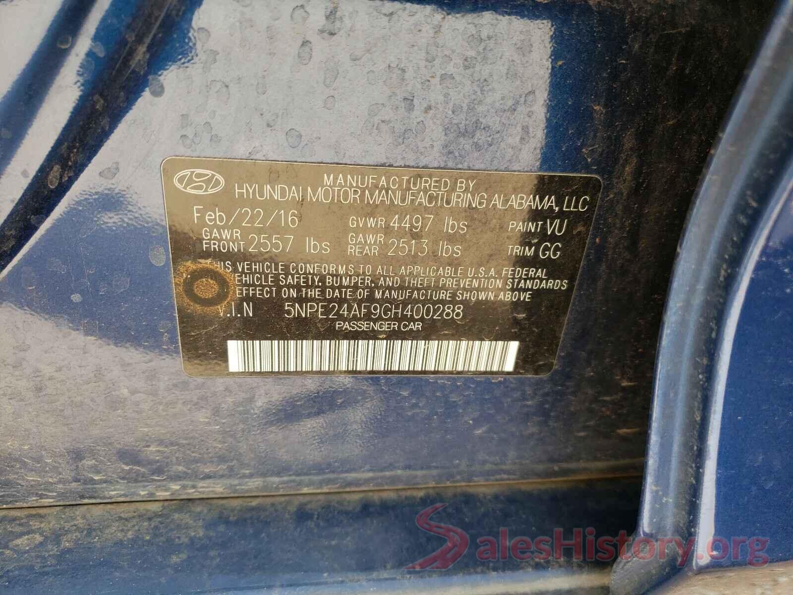 5NPE24AF9GH400288 2016 HYUNDAI SONATA