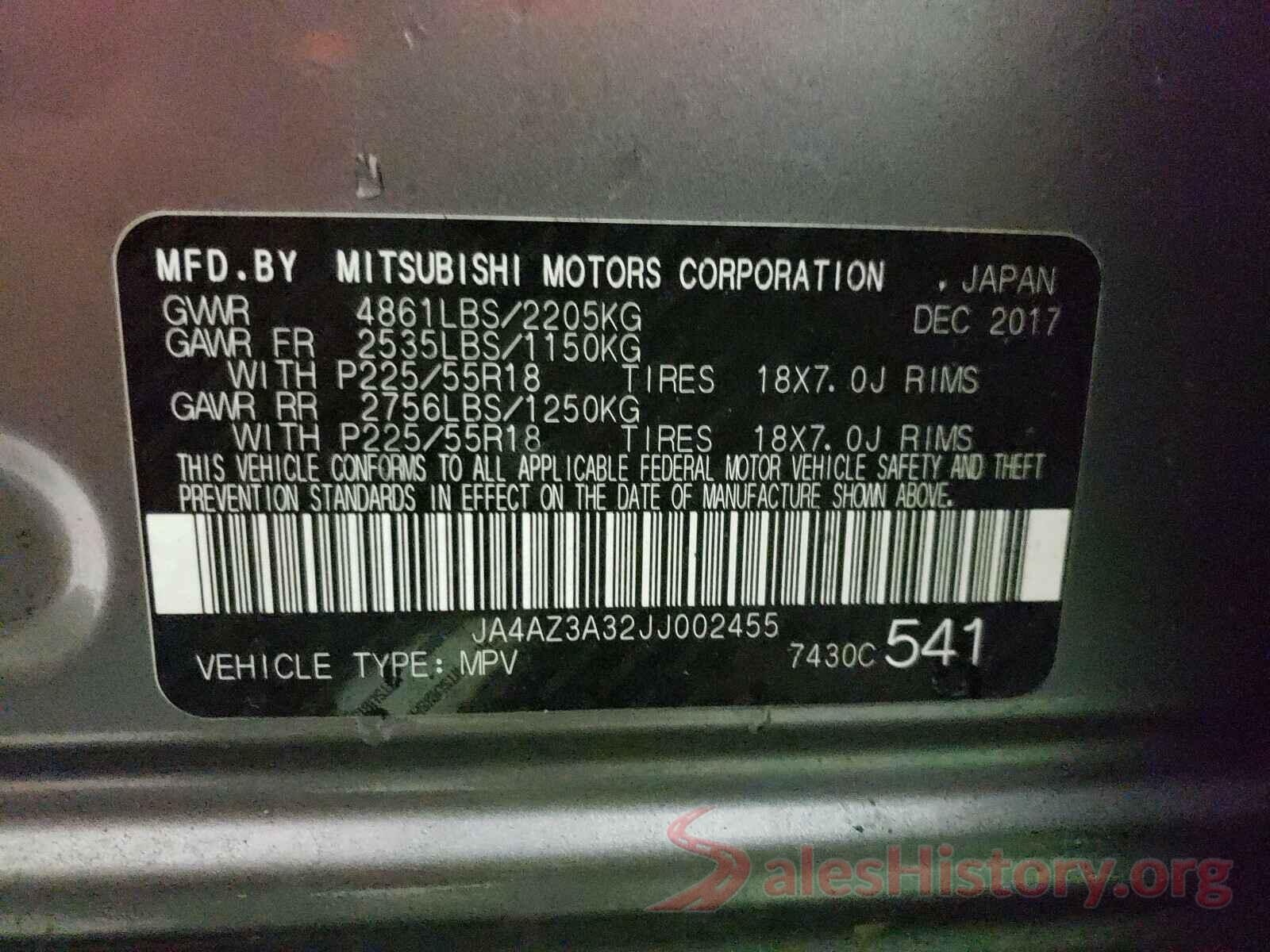 JA4AZ3A32JJ002455 2018 MITSUBISHI OUTLANDER