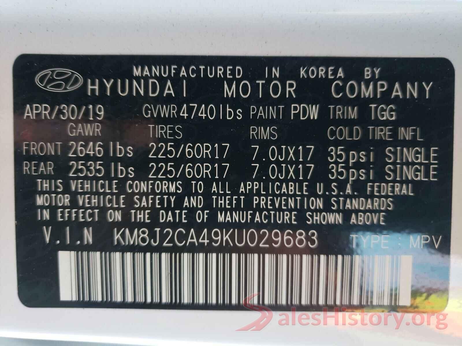 KM8J2CA49KU029683 2019 HYUNDAI TUCSON