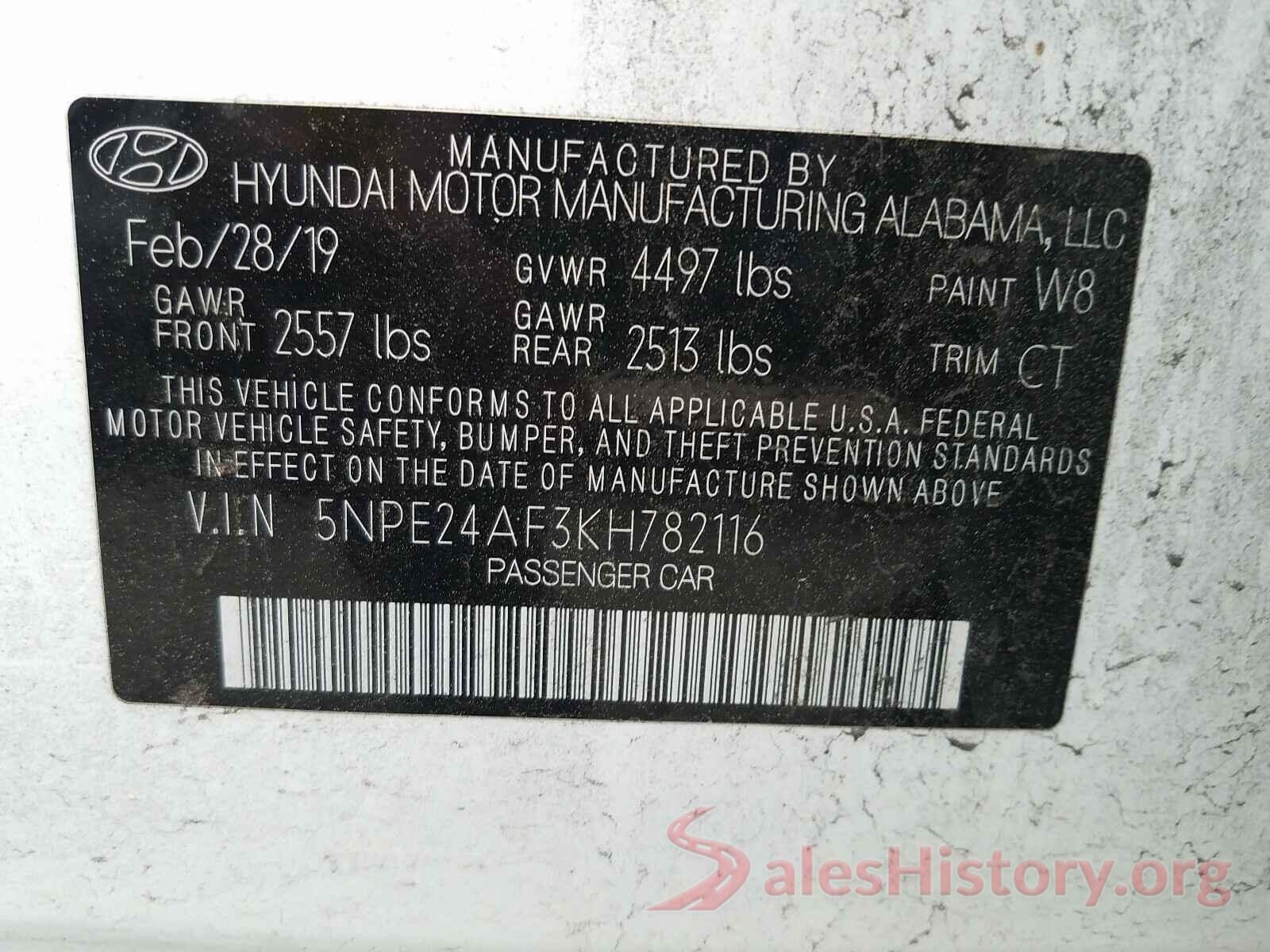 5NPE24AF3KH782116 2019 HYUNDAI SONATA