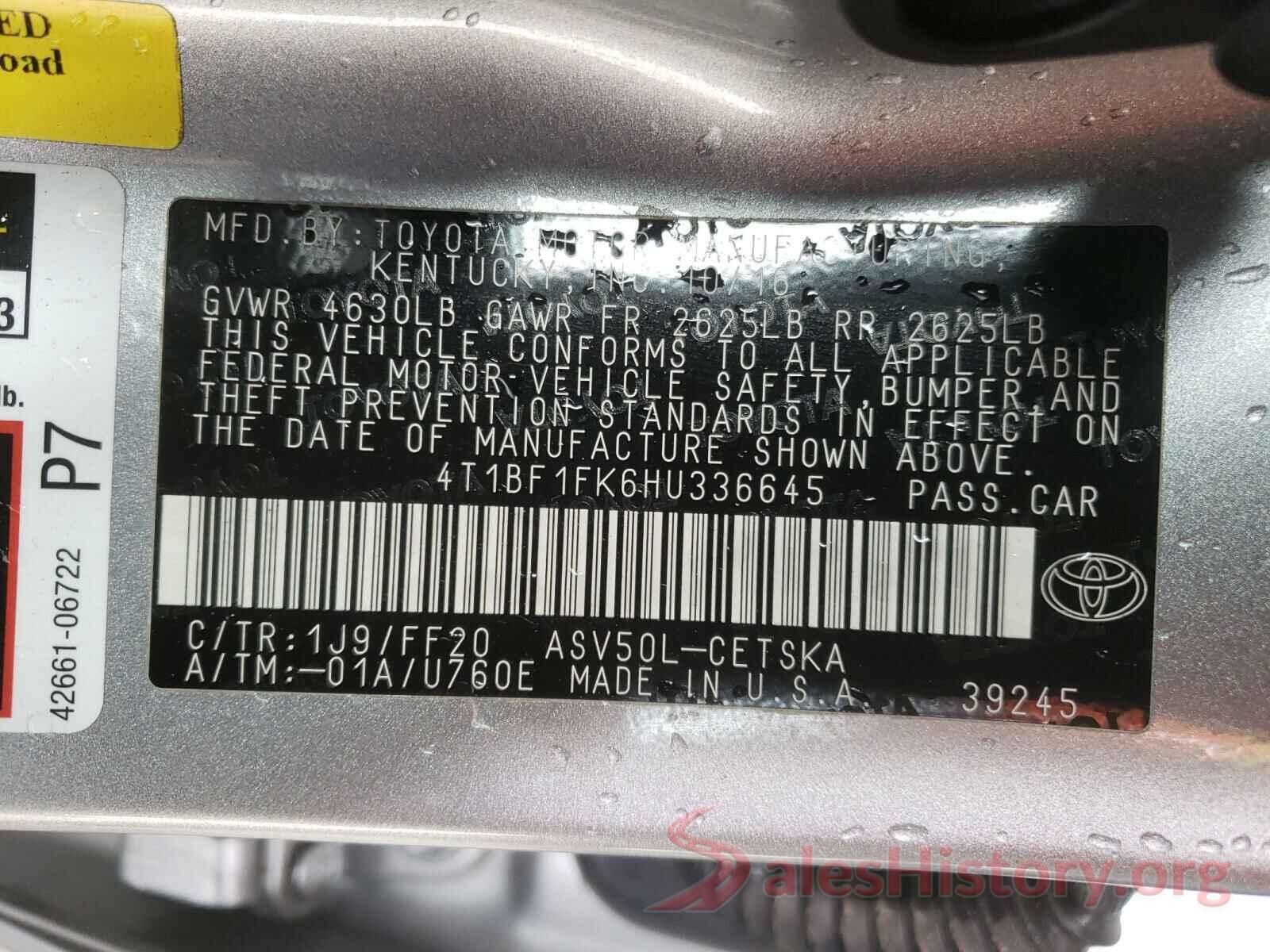 4T1BF1FK6HU336645 2017 TOYOTA CAMRY