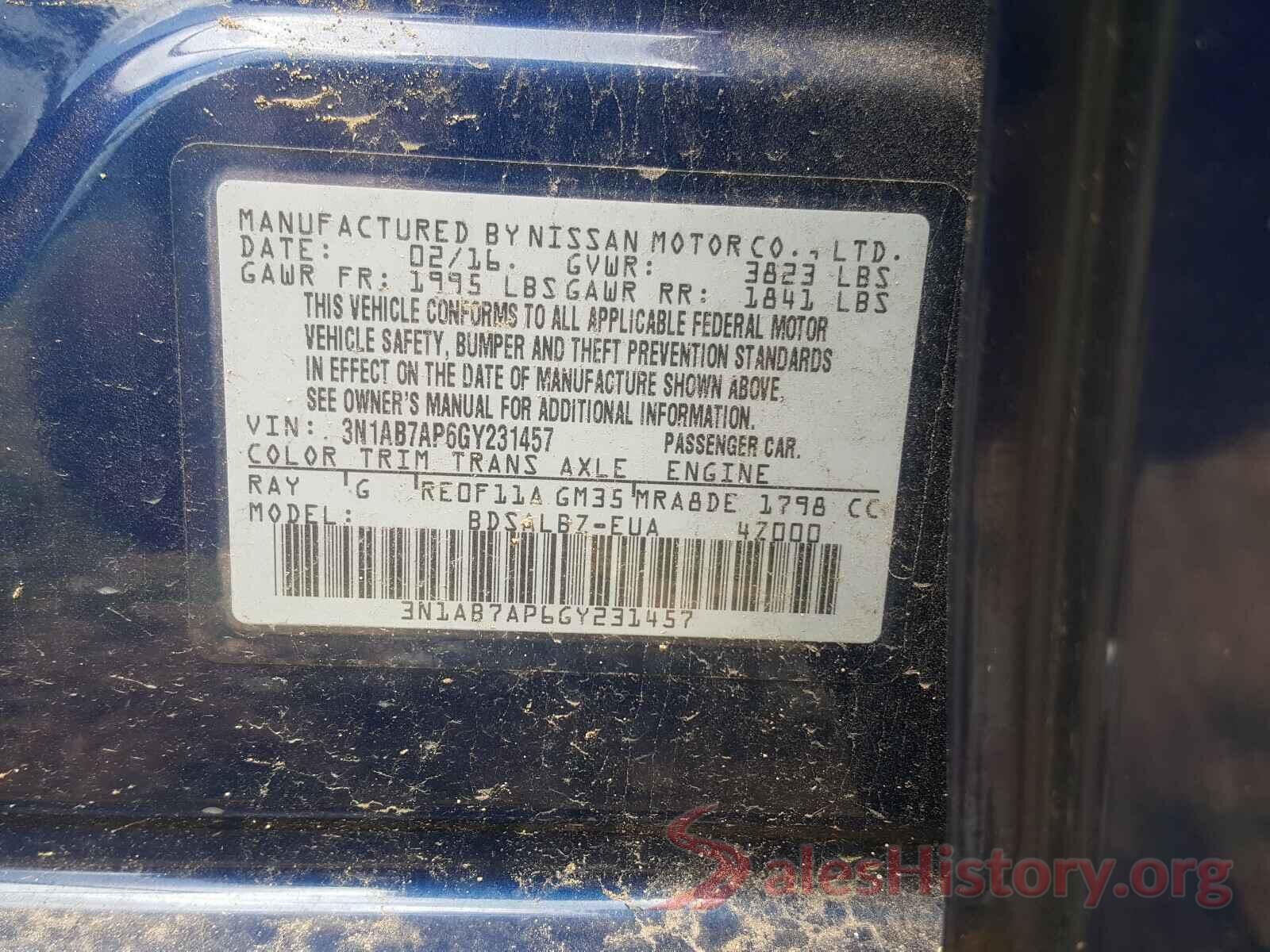 3N1AB7AP6GY231457 2016 NISSAN SENTRA