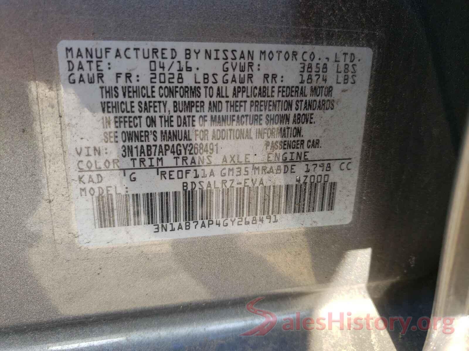 3N1AB7AP4GY268491 2016 NISSAN SENTRA