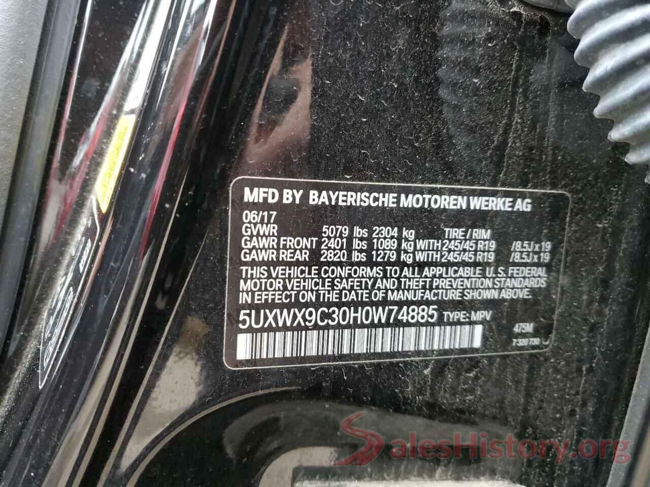 5UXWX9C30H0W74885 2017 BMW X3