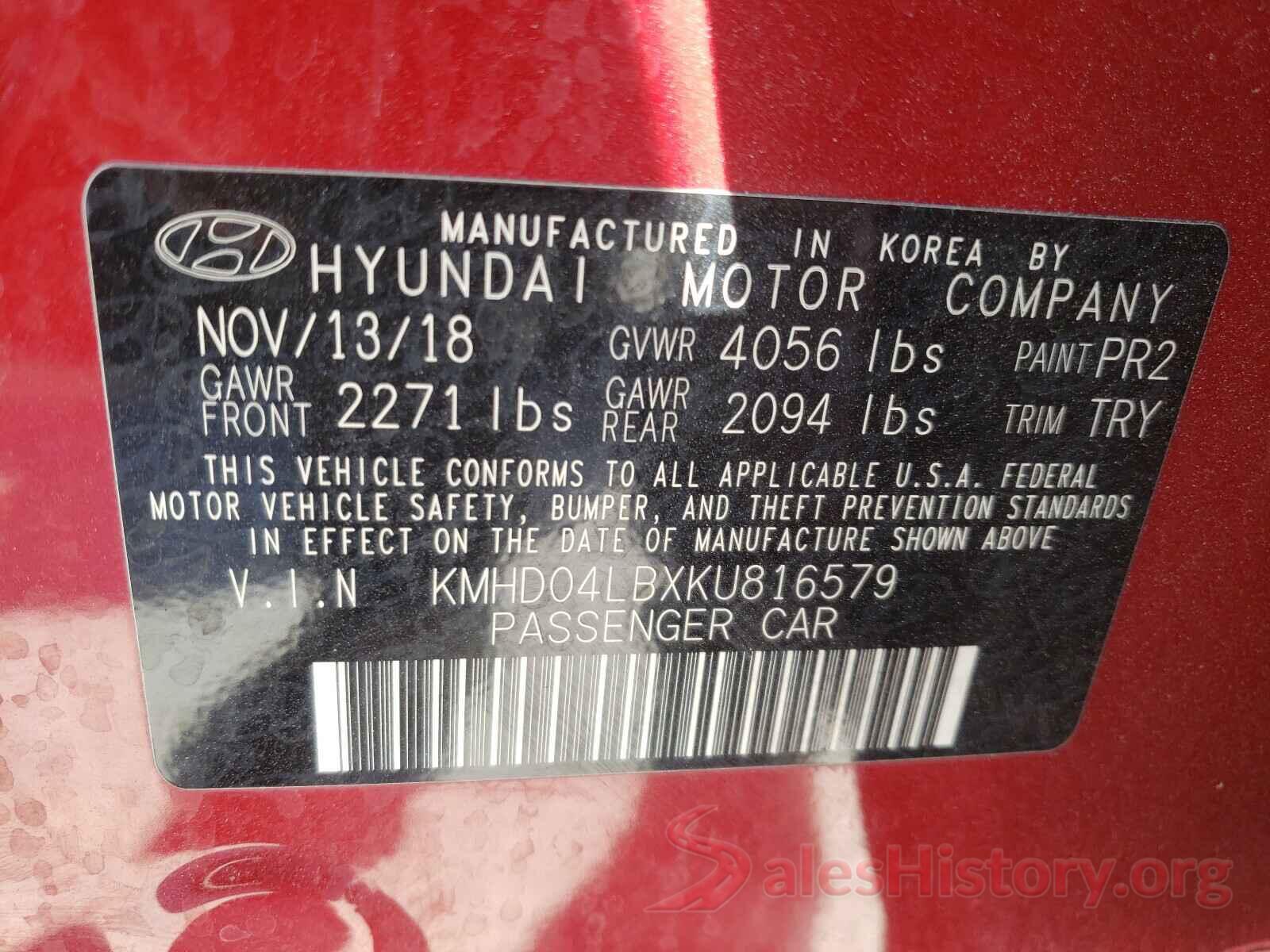 KMHD04LBXKU816579 2019 HYUNDAI ELANTRA