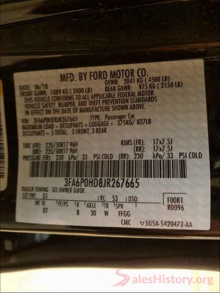 3FA6P0HD8JR267665 2018 FORD FUSION