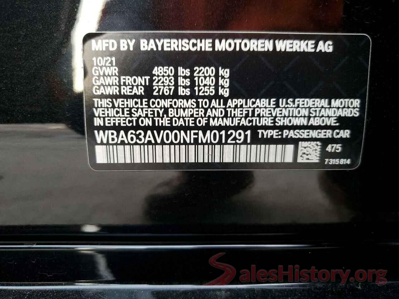 WBA63AV00NFM01291 2022 BMW 4 SERIES