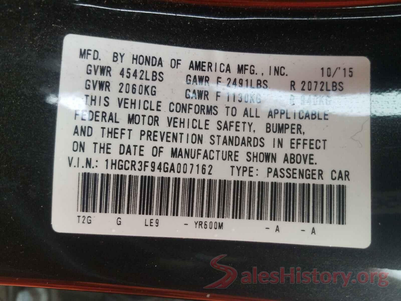 1HGCR3F94GA007162 2016 HONDA ACCORD