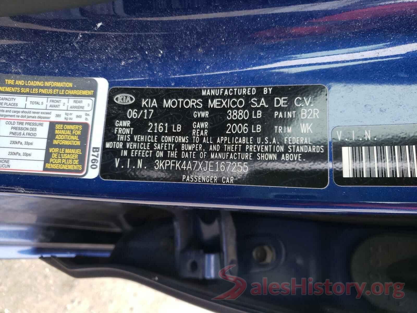 3KPFK4A7XJE167255 2018 KIA FORTE