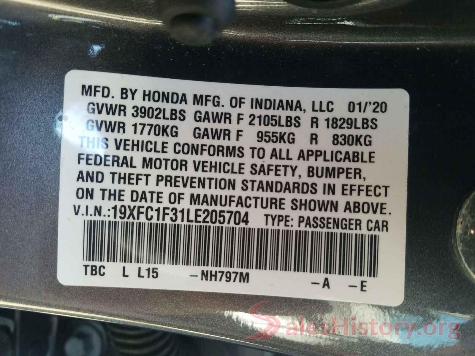 19XFC1F31LE205704 2020 HONDA CIVIC