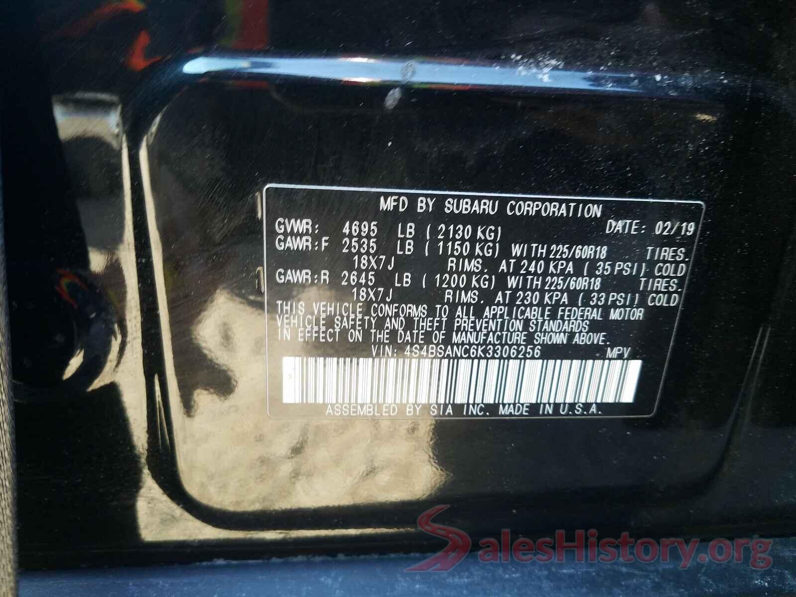 4S4BSANC6K3306256 2019 SUBARU OUTBACK