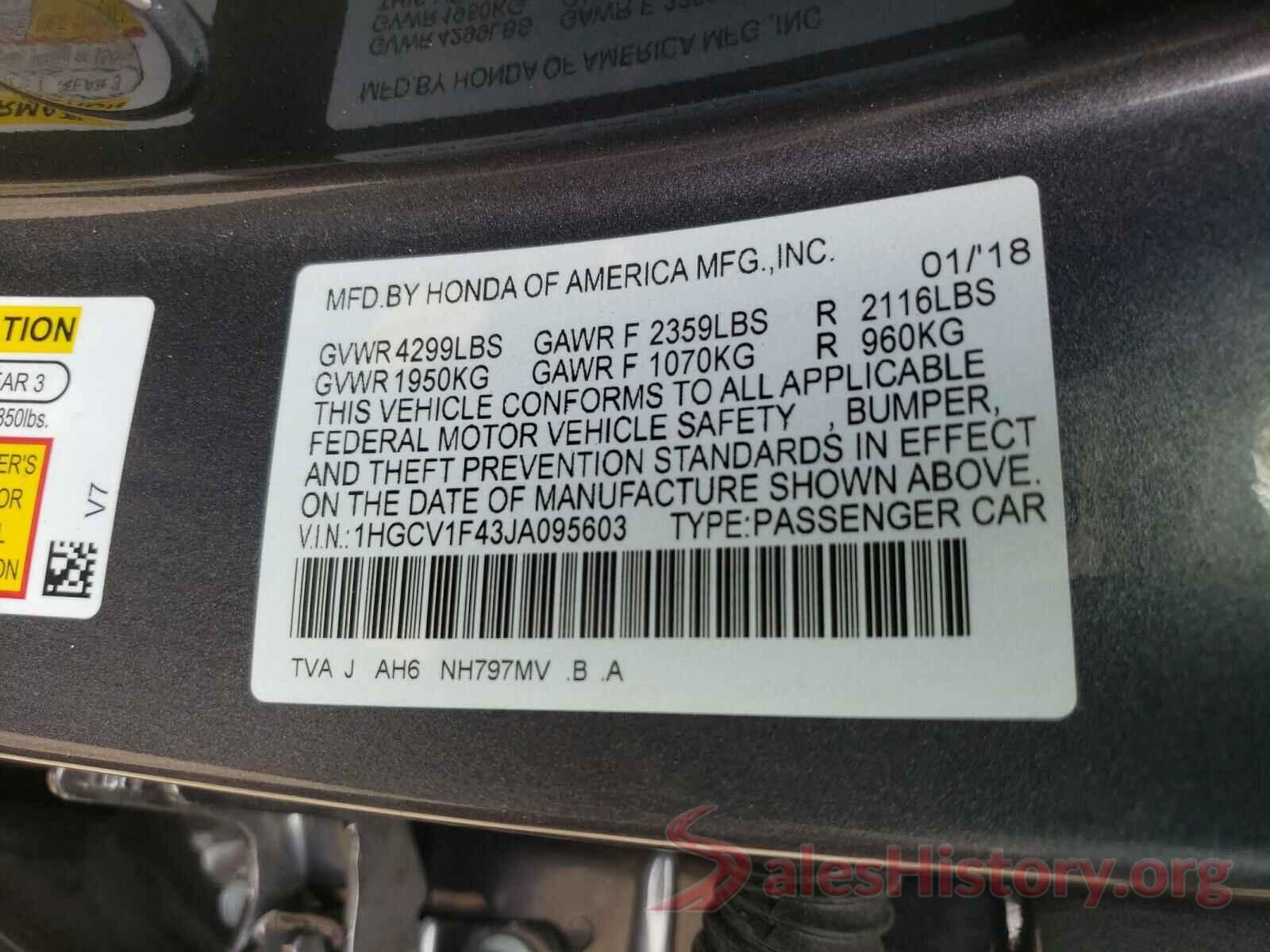 1HGCV1F43JA095603 2018 HONDA ACCORD