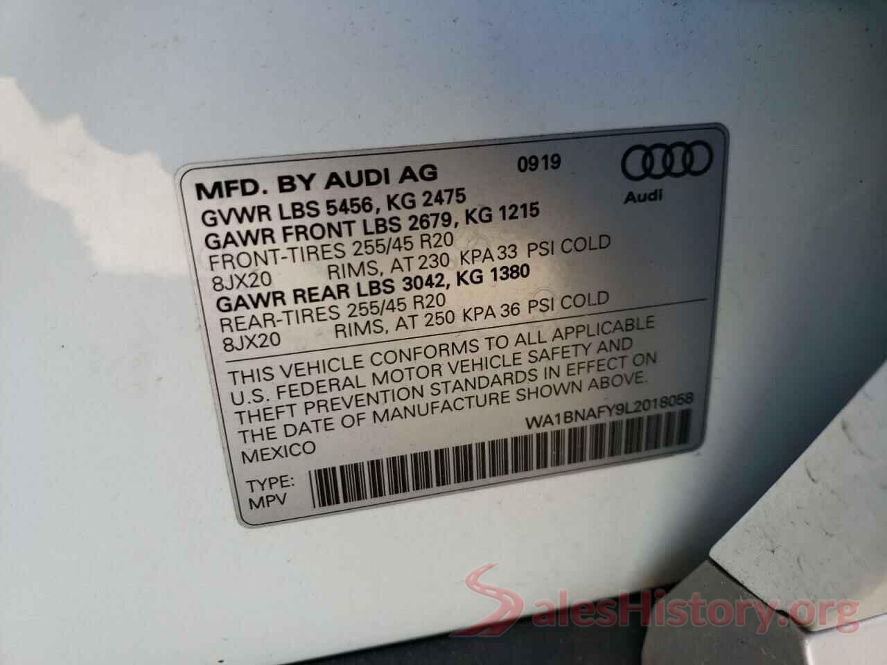 WA1BNAFY9L2018058 2020 AUDI Q5