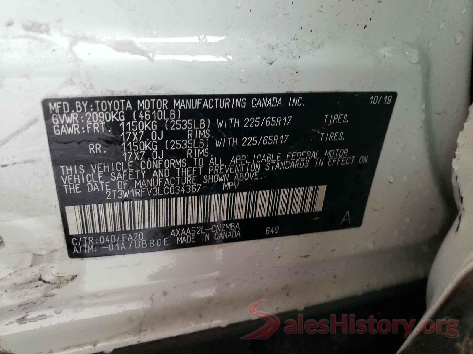 2T3W1RFV3LC034367 2020 TOYOTA RAV4