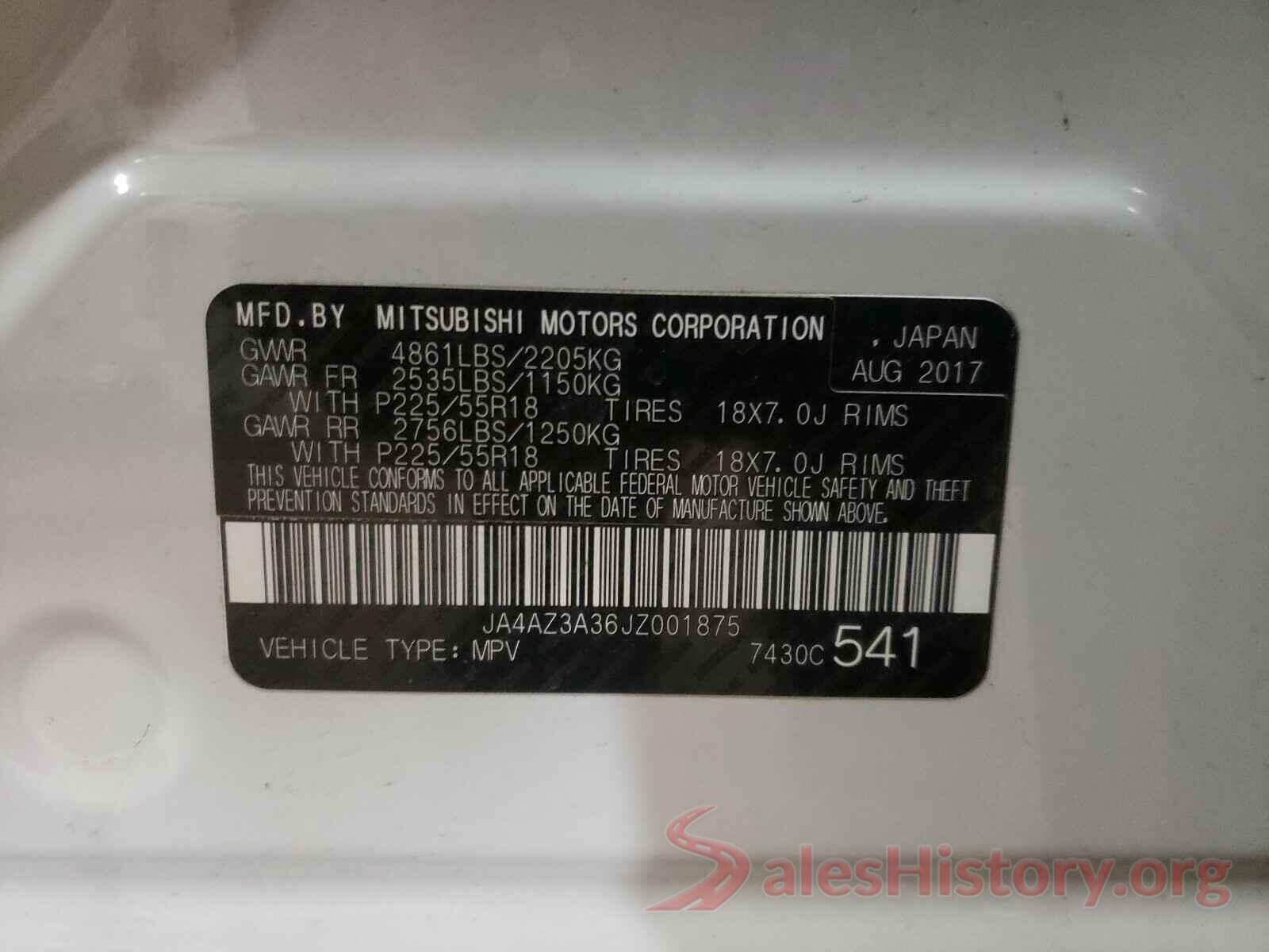 JA4AZ3A36JZ001875 2018 MITSUBISHI OUTLANDER