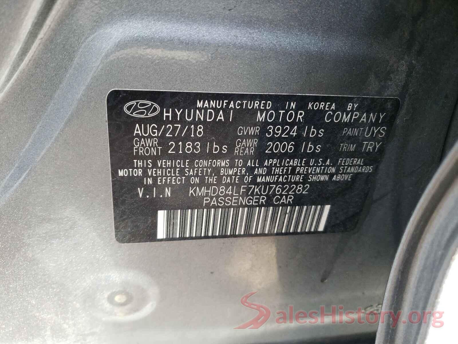 KMHD84LF7KU762282 2019 HYUNDAI ELANTRA