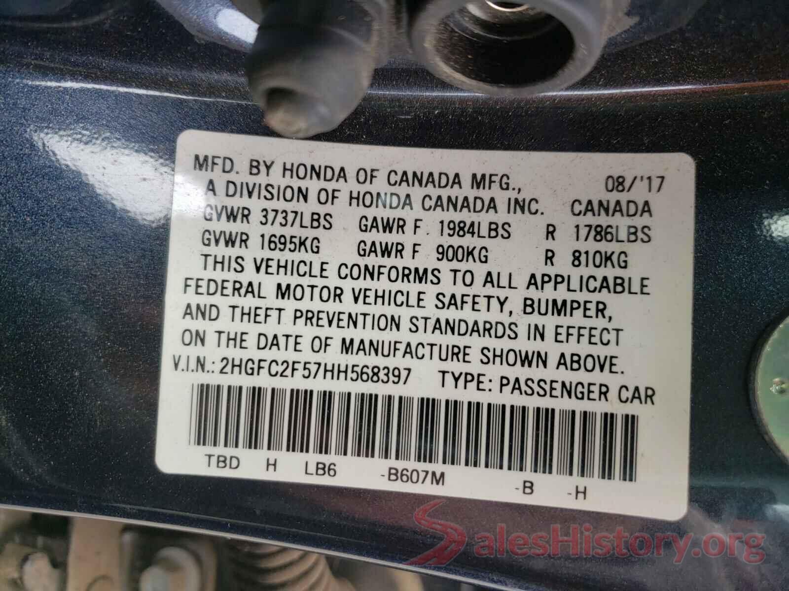 2HGFC2F57HH568397 2017 HONDA CIVIC