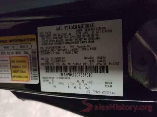 3FA6P0K92GR387510 2016 FORD FUSION