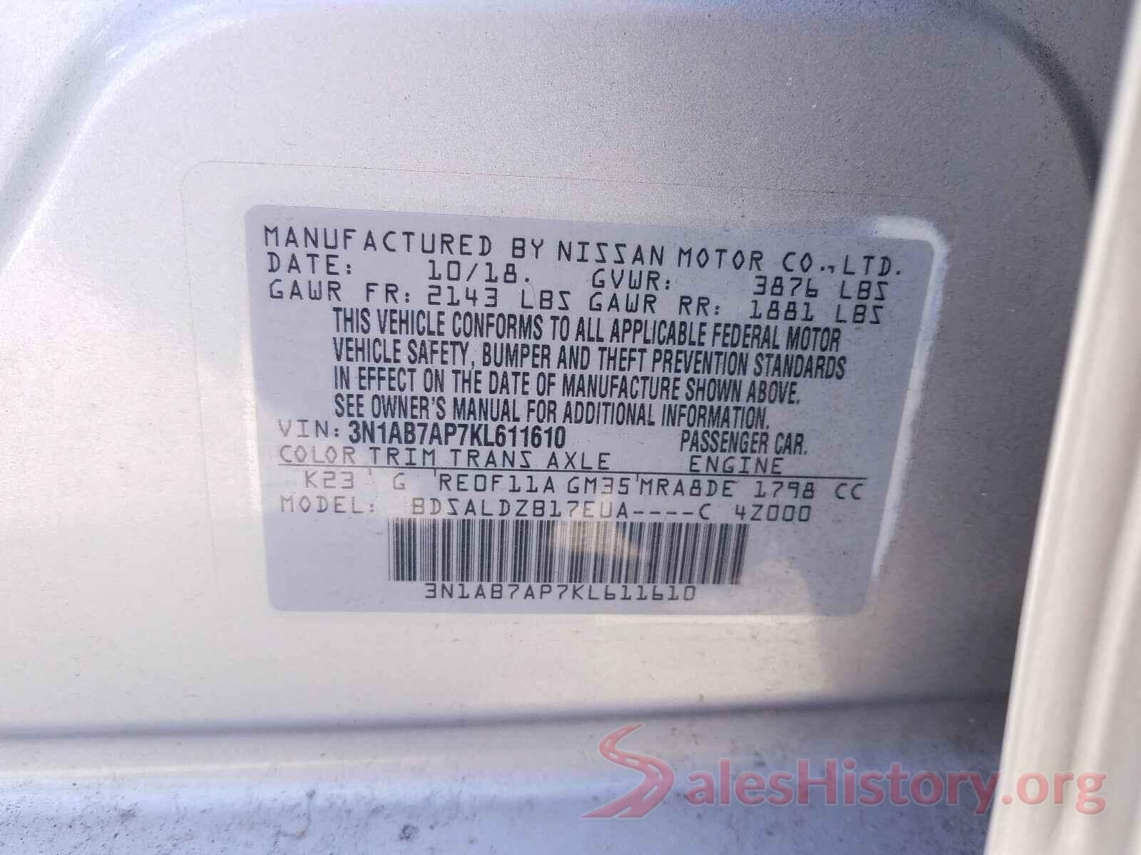 3N1AB7AP7KL611610 2019 NISSAN SENTRA