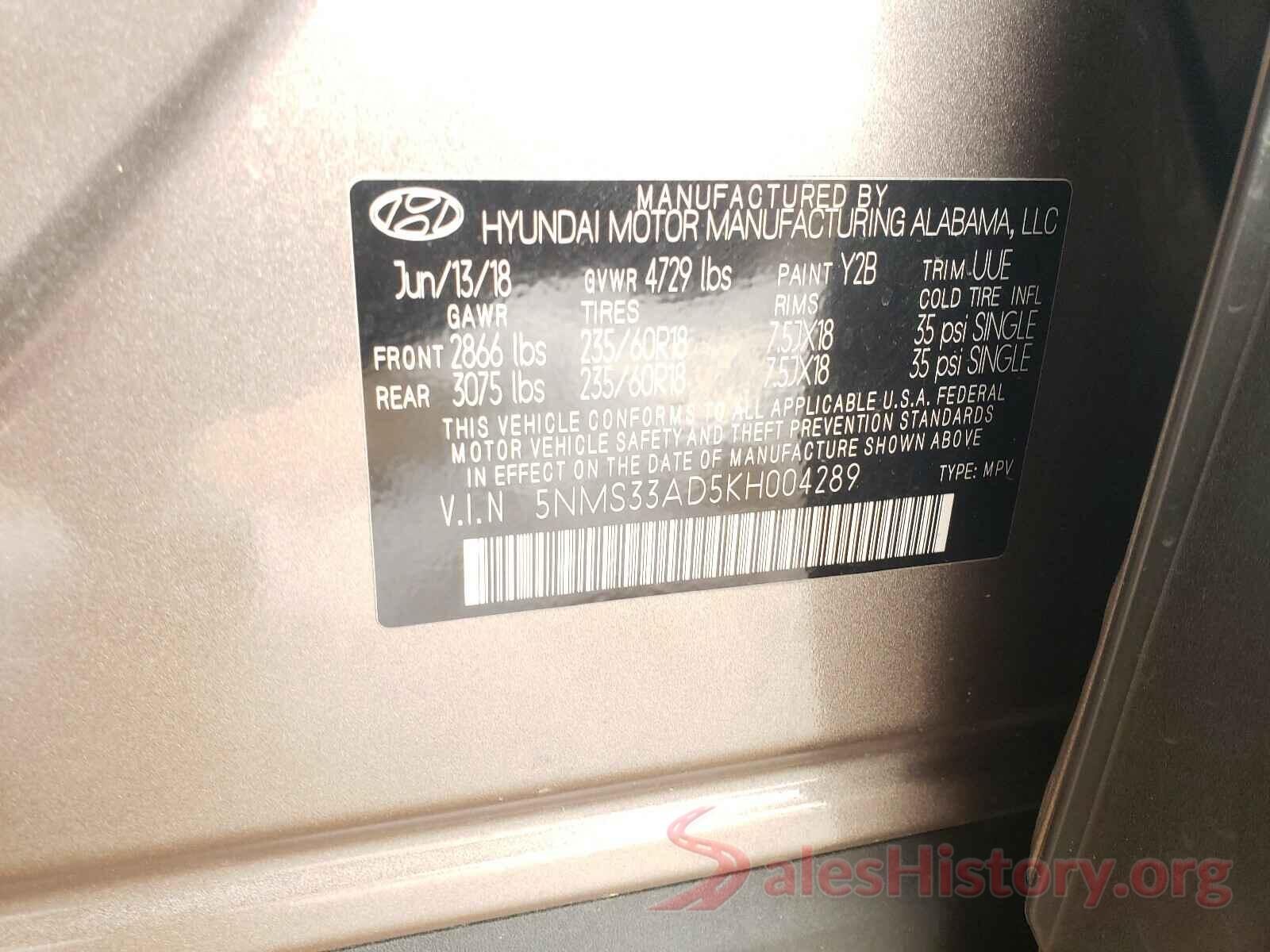 5NMS33AD5KH004289 2019 HYUNDAI SANTA FE