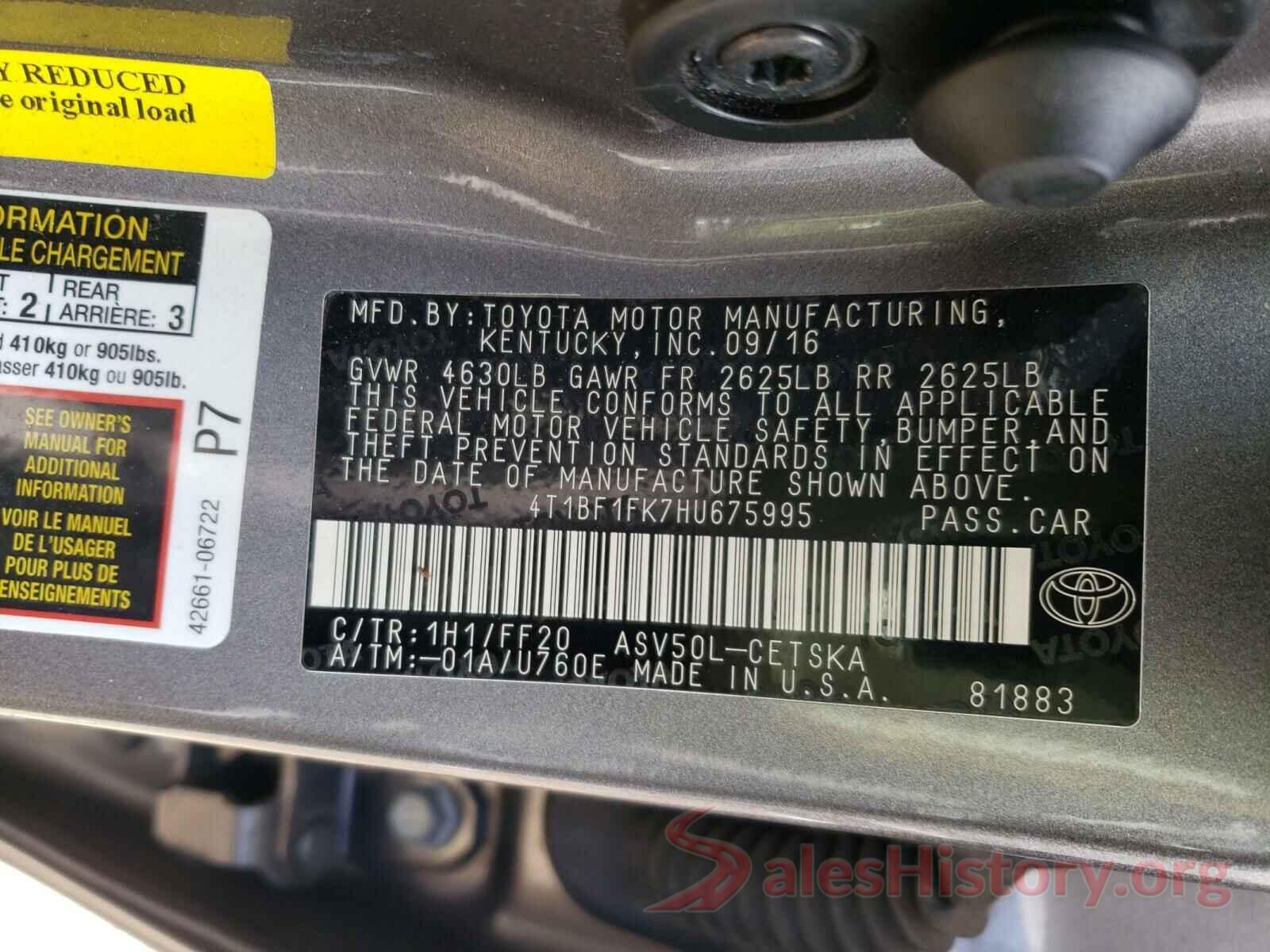 4T1BF1FK7HU675995 2017 TOYOTA CAMRY