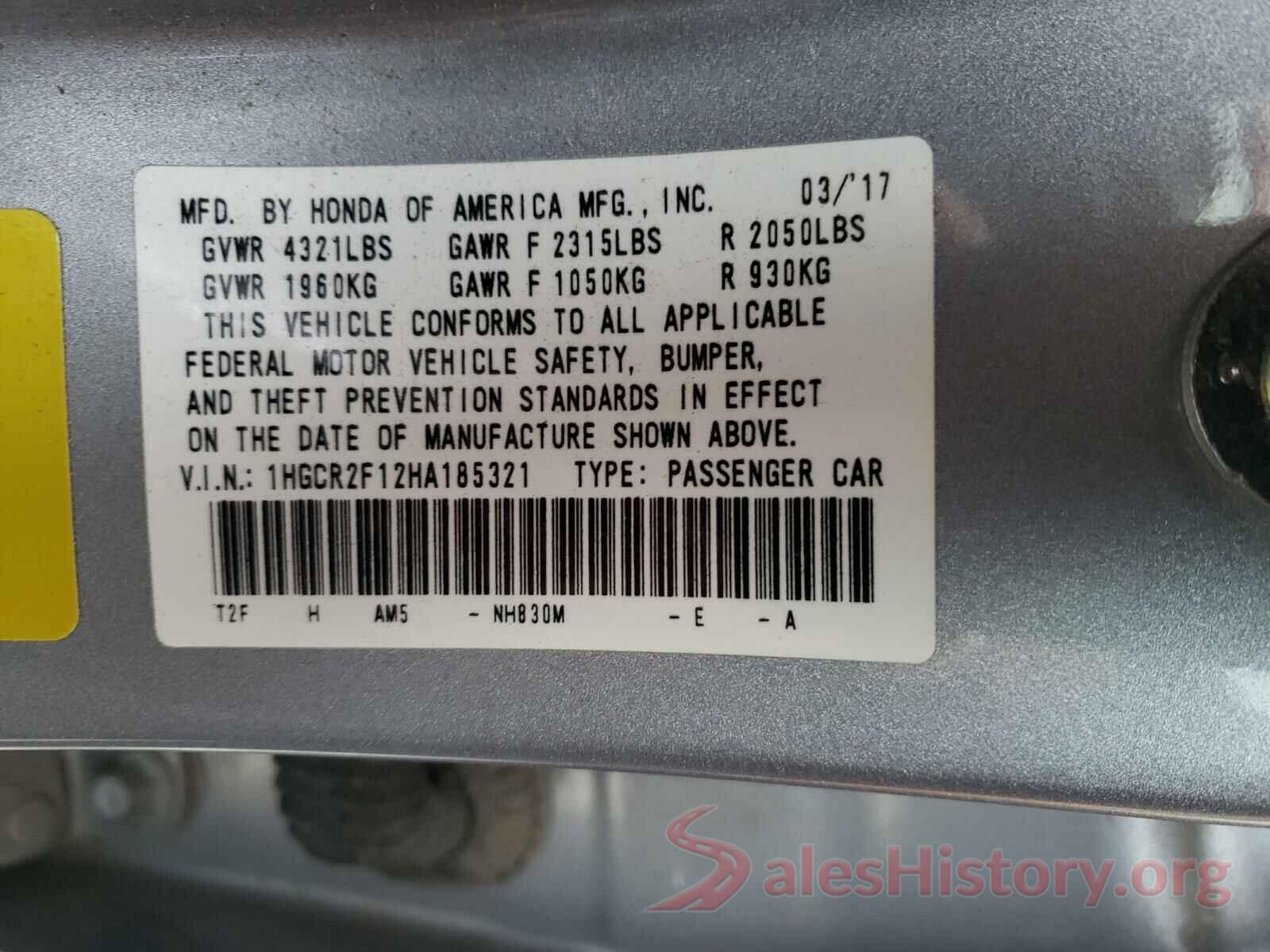 1HGCR2F12HA185321 2017 HONDA ACCORD