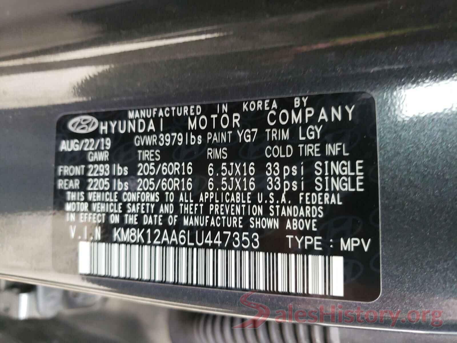 KM8K12AA6LU447353 2020 HYUNDAI KONA