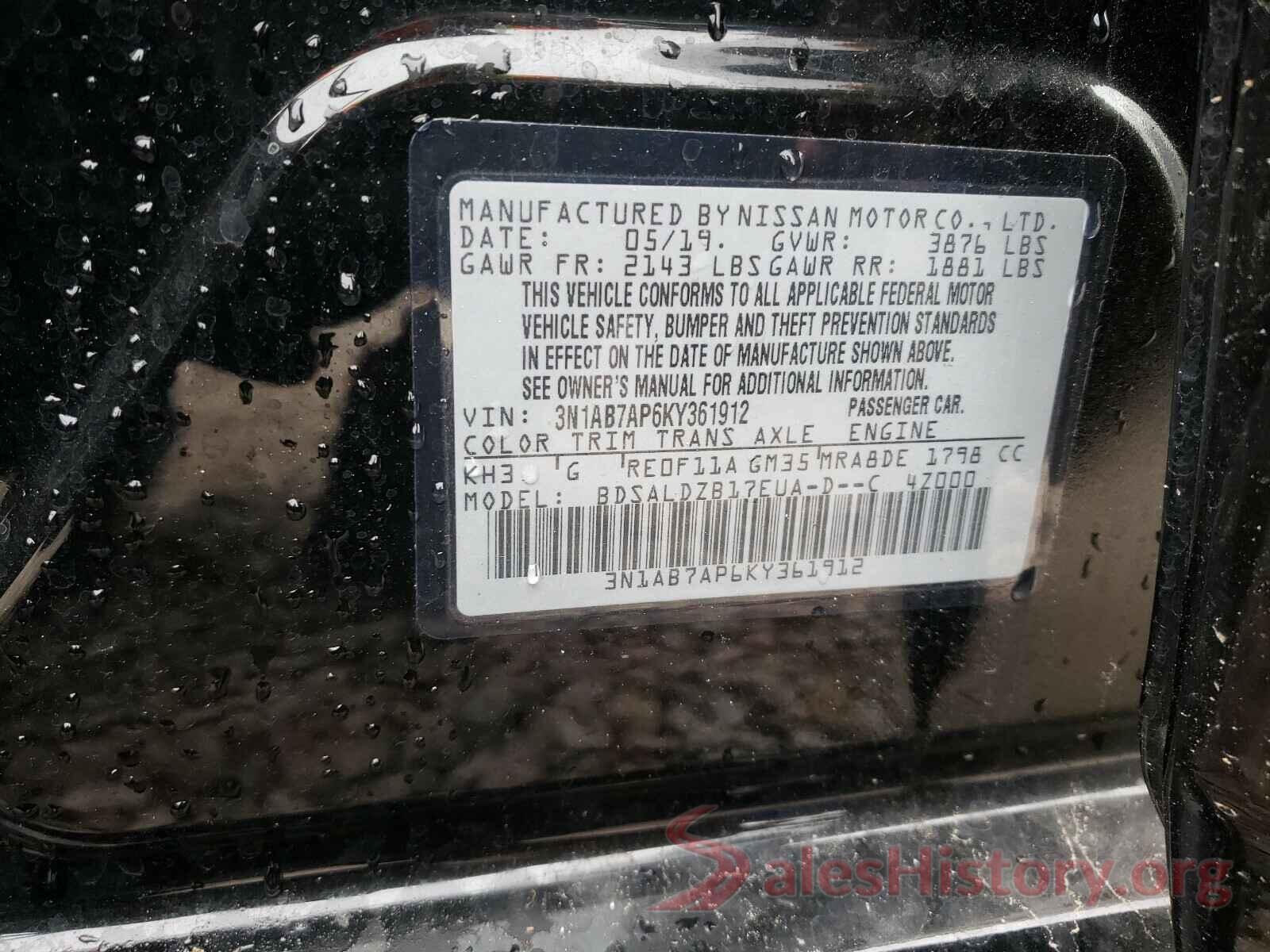 3N1AB7AP6KY361912 2019 NISSAN SENTRA