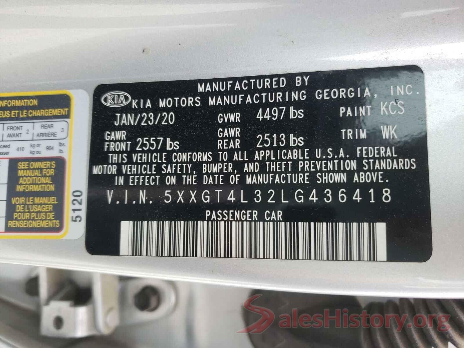 5XXGT4L32LG436418 2020 KIA OPTIMA