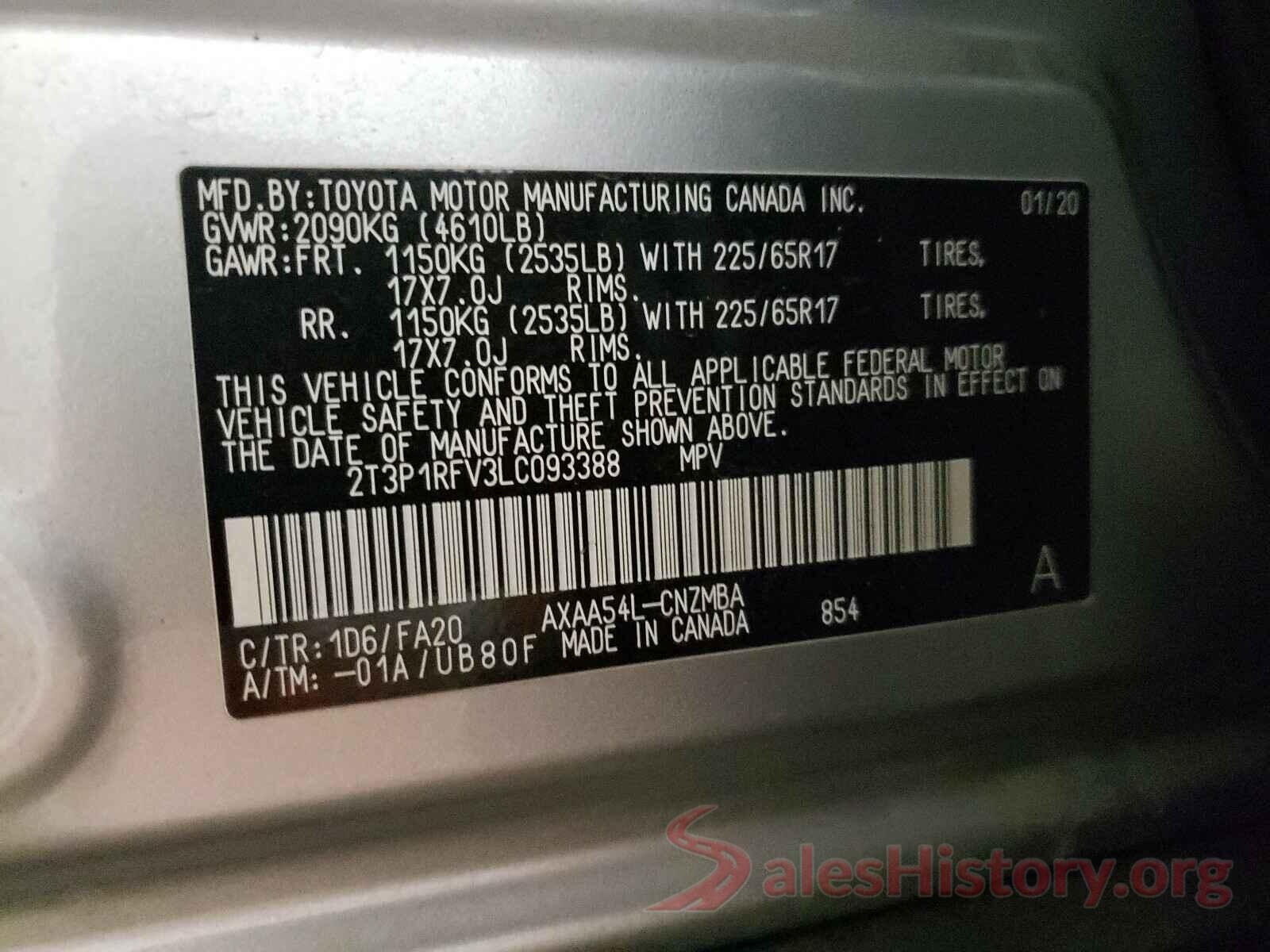 2T3P1RFV3LC093388 2020 TOYOTA RAV4