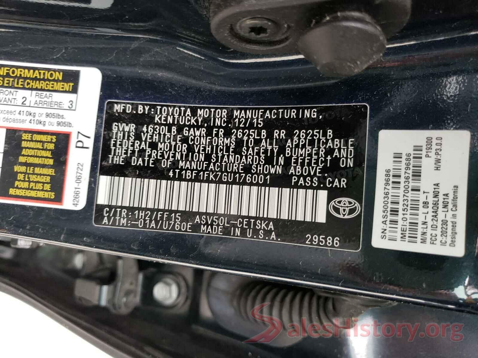 4T1BF1FK7GU176001 2016 TOYOTA CAMRY