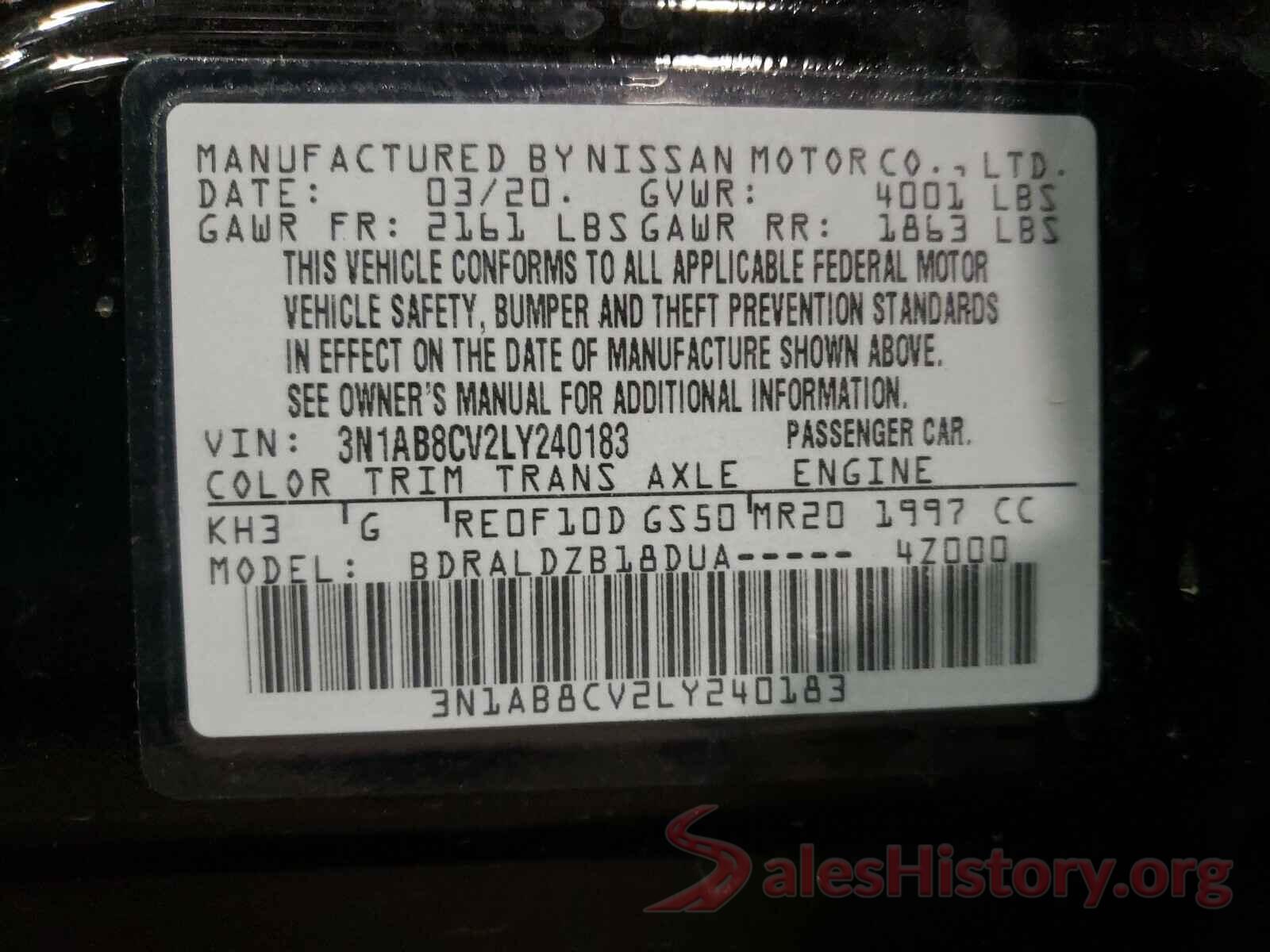 3N1AB8CV2LY240183 2020 NISSAN SENTRA