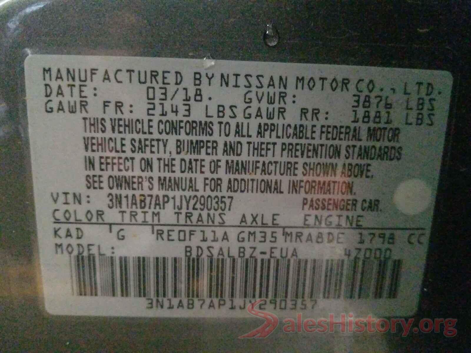 3N1AB7AP1JY290357 2018 NISSAN SENTRA