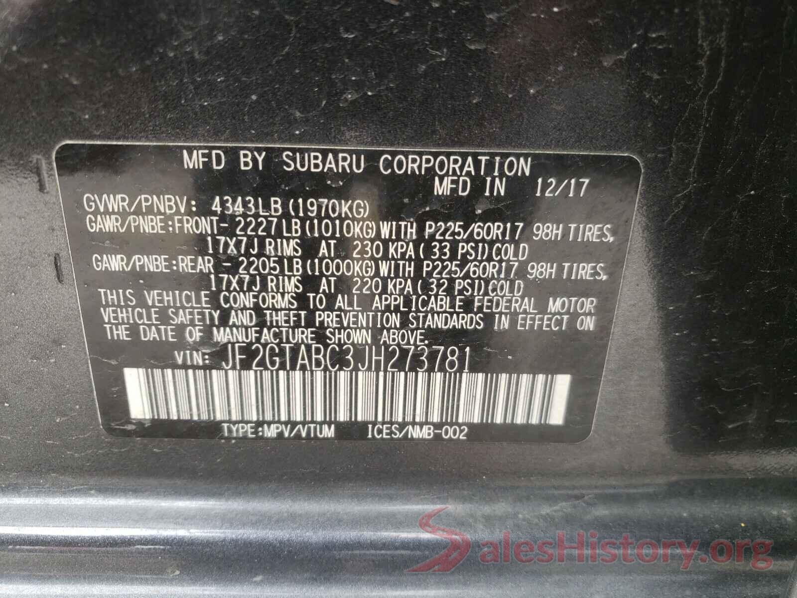 JF2GTABC3JH273781 2018 SUBARU CROSSTREK