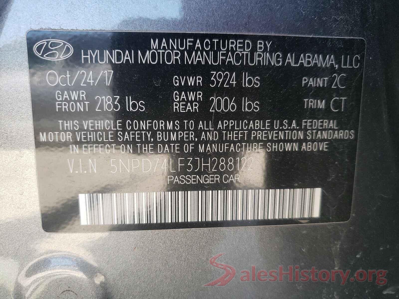 5NPD74LF3JH288122 2018 HYUNDAI ELANTRA