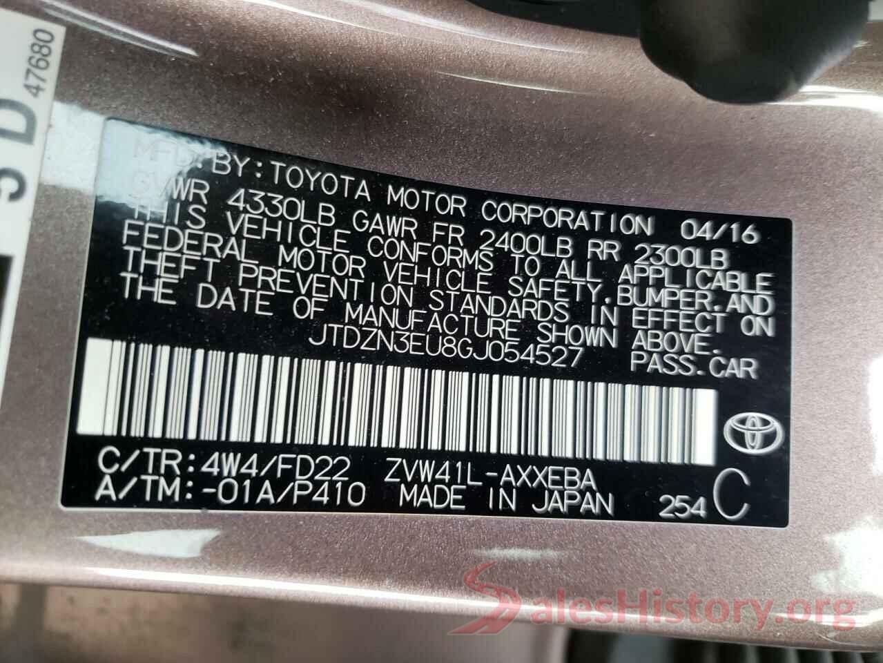 JTDZN3EU8GJ054527 2016 TOYOTA PRIUS