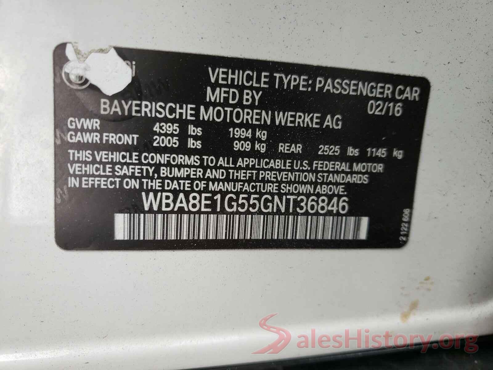 WBA8E1G55GNT36846 2016 BMW 3 SERIES