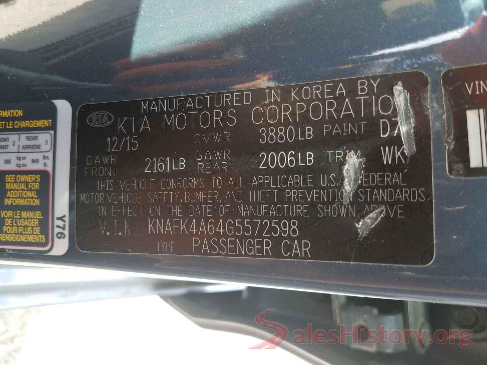 KNAFK4A64G5572598 2016 KIA FORTE