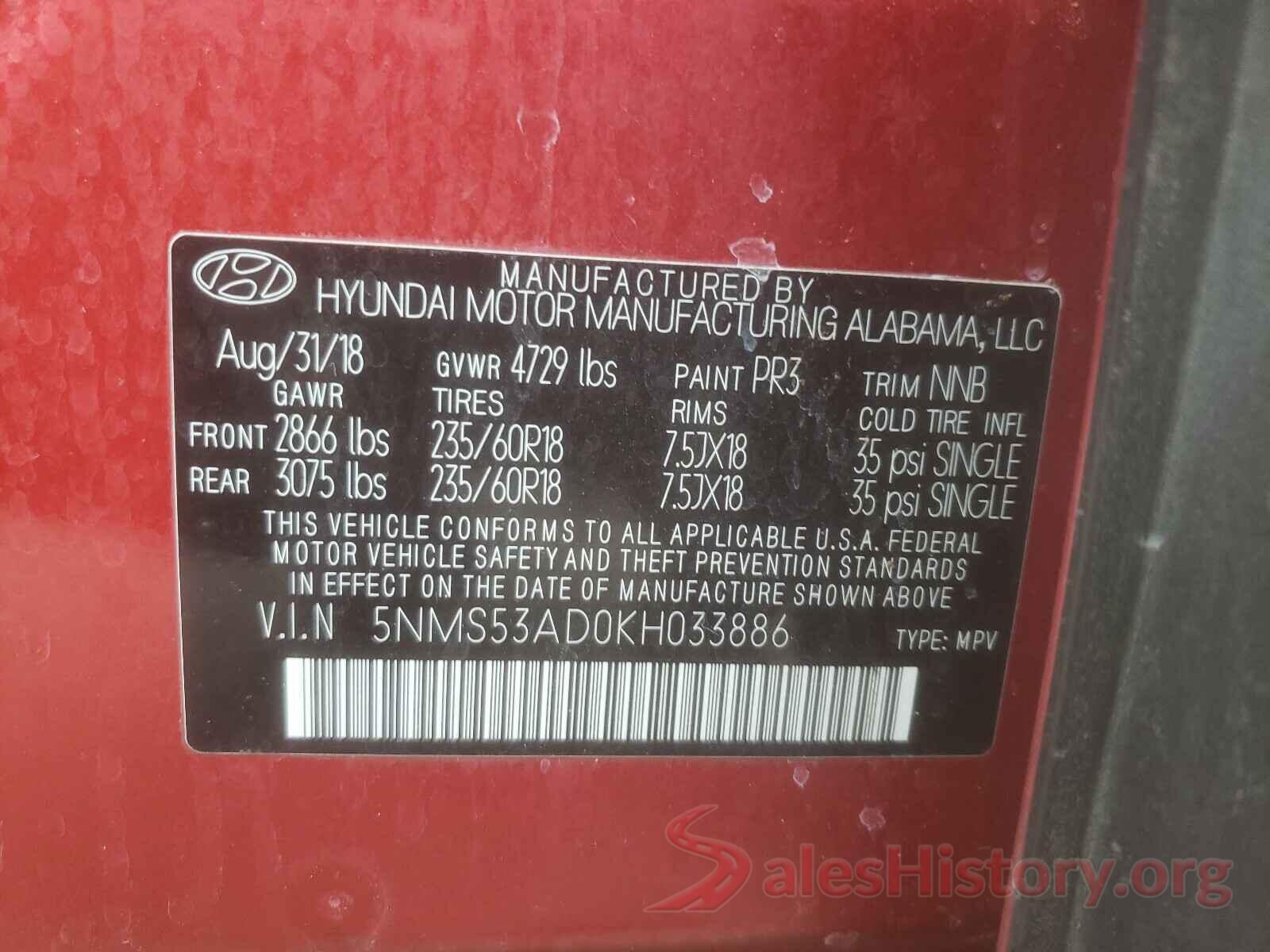 5NMS53AD0KH033886 2019 HYUNDAI SANTA FE