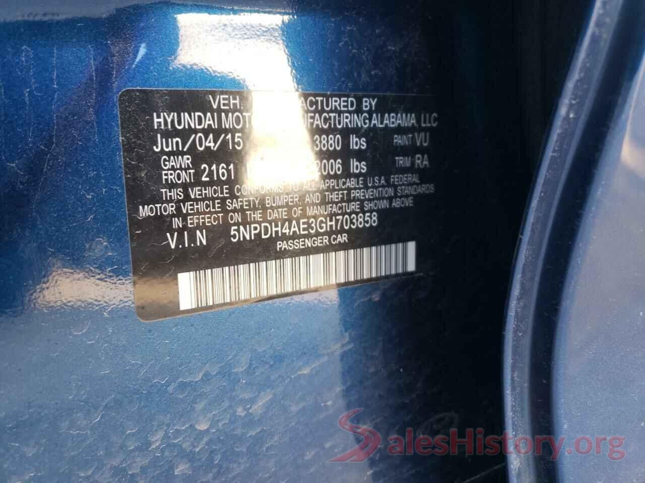 5NPDH4AE3GH703858 2016 HYUNDAI ELANTRA