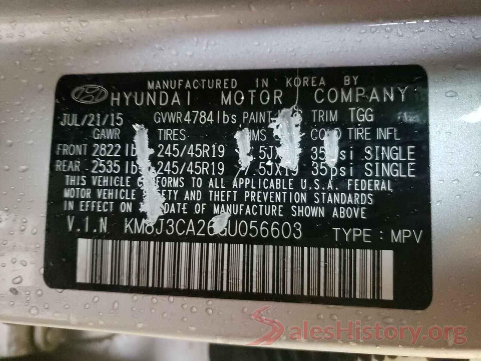 KM8J3CA26GU056603 2016 HYUNDAI TUCSON