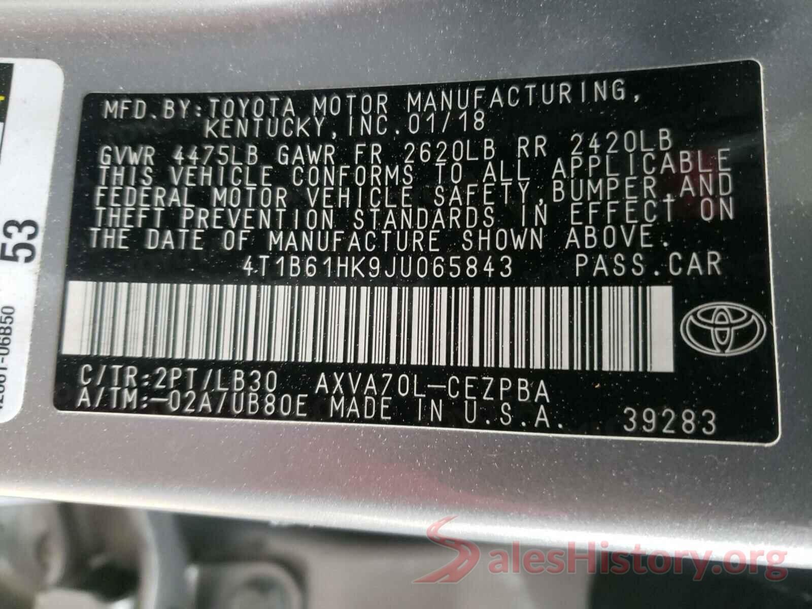 4T1B61HK9JU065843 2018 TOYOTA CAMRY